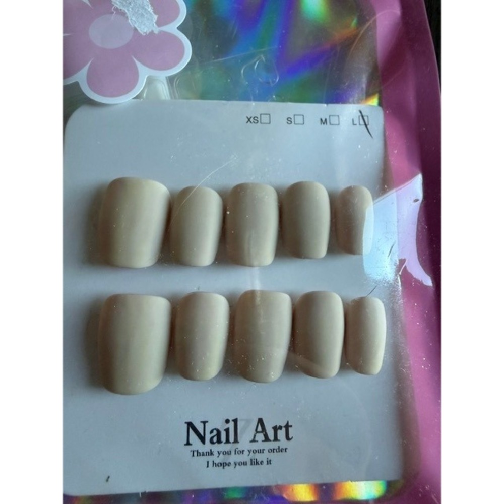 Handmade Matte Beige Nude Press On Nails Square Shape Size Large L 10pc Set